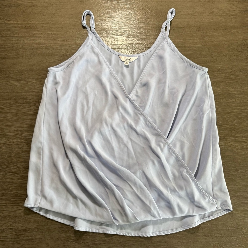 Norah Light Blue Pleated Gathered Tank Top Blouse M